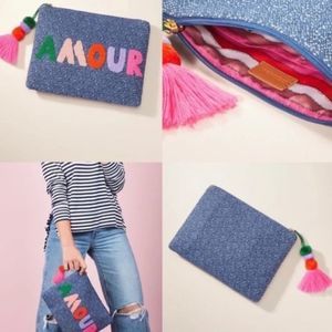 stella & dot denim chambray pouch travel bag